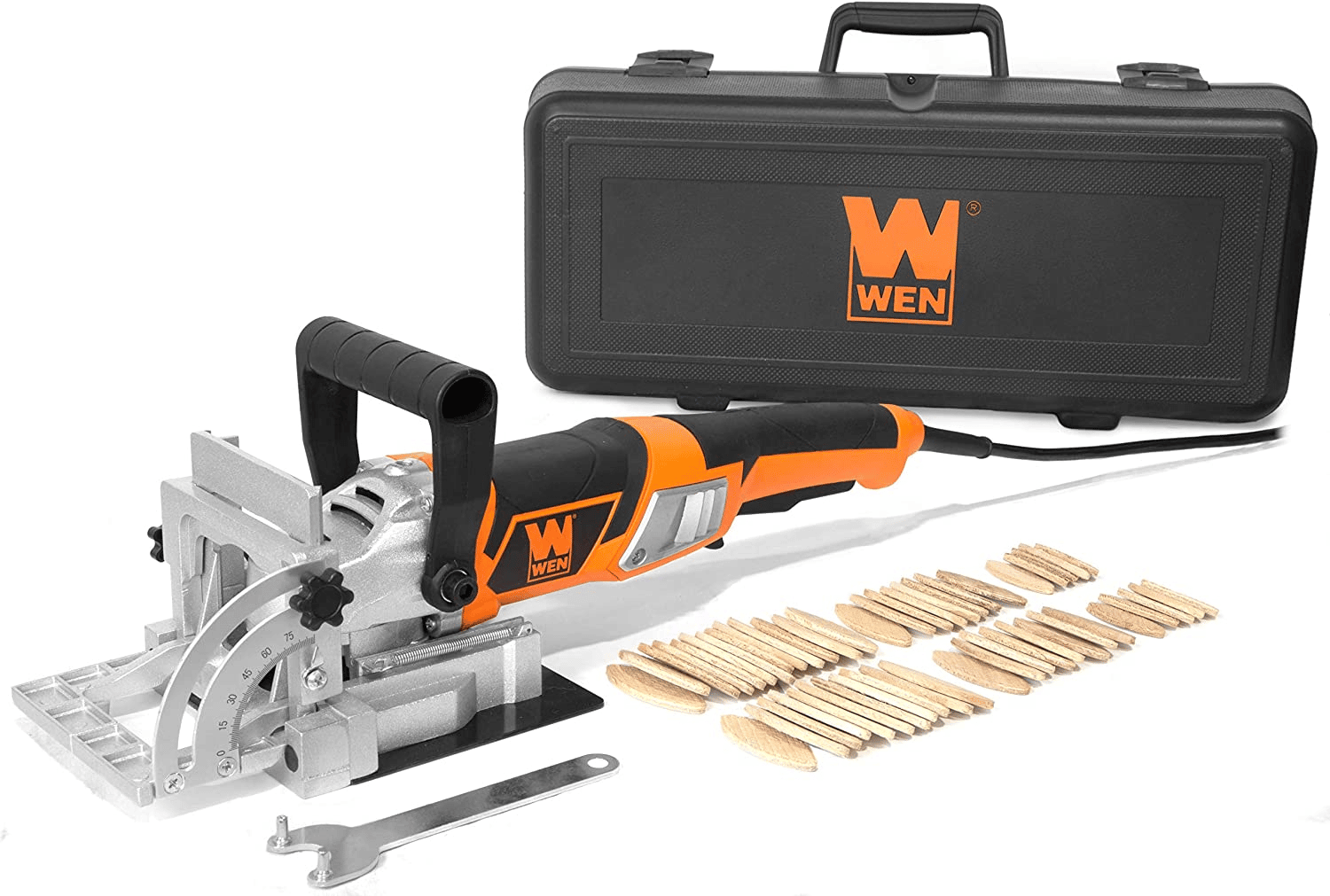 WEN Biscuit Joiner With Case and Biscuits Logo